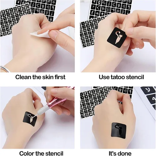 Miniatura 4 de Kit de plantillas de tatuaje de henna reutilizables para hombres y mujeres, más de 423 plantillas de tatuaje, plantilla de tatuaje con aerógrafo
