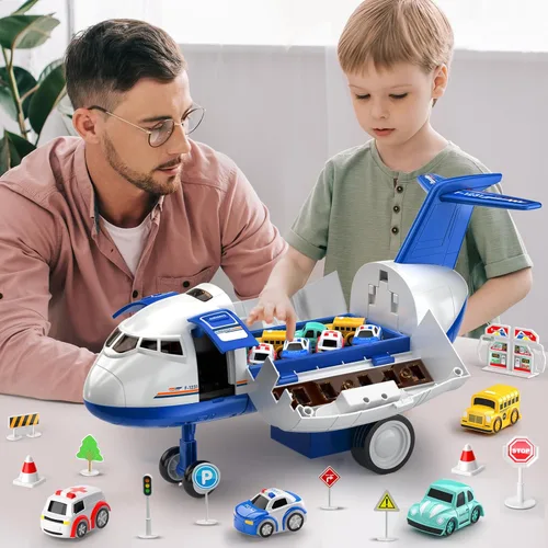 Miniatura 3 de MSKOLER Juguetes de avión para niños de 2 a 4 años – Pistas de carreras de autos de juguete para niños de 3 a 5 años con 8 juguetes de coche