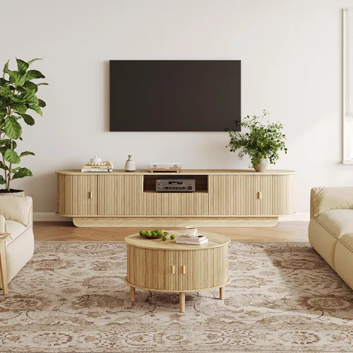 Miniatura 10 de Juego de Mesa de Centro y Soporte para TV de 2 Piezas, Centro de Entretenimiento con 2 Cajones, Consola de TV Moderna de 78.7'', Mesa de Centro Gris