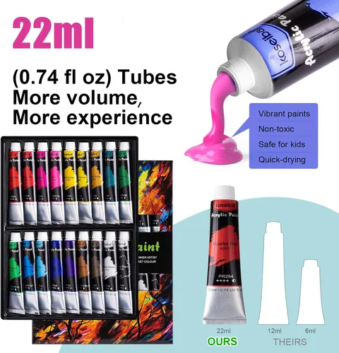 Miniatura 3 de koseibal Juego de pintura acrílica para niños, kit de suministros de pintura artística con 18 pinturas, 5 paneles de lienzo, 8 pinceles, caballete