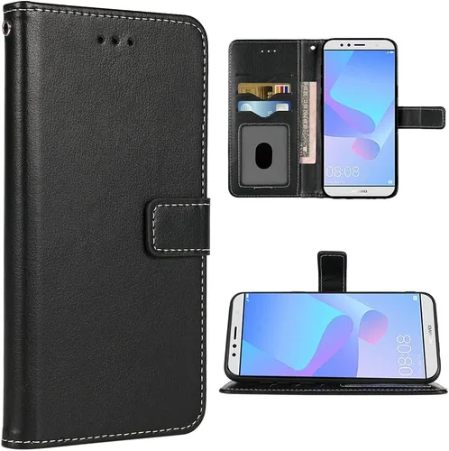 Compatible con Huawei Y6 2018 Funda tipo cartera con correa de muñeca con cordón de cuero para tarjetero, accesorios celulares, fundas para teléfono