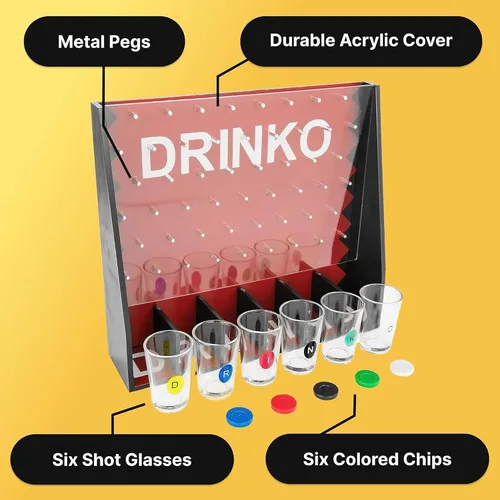 Miniatura 3 de Fairly Odd Novelties Juego de beber DRINKO - Diversión social en grupo y en pareja con vasos de chupito, multicolor, vasos de vidrio, tablero