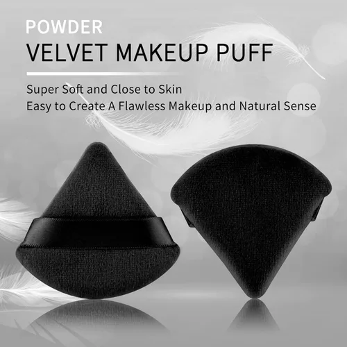 Miniatura 3 de 2 piezas EVAOUXIU esponjas triangulares para polvo facial, esponjas suaves y mullidas para maquillaje, esponjas cosméticas de terciopelo para base