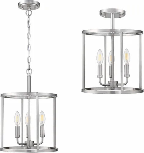 Miniatura 2 de Lámpara colgante de 3 luces con acabado de níquel cepillado, lámpara geométrica de cadena ajustable, jaula de metal, iluminación colgante para Vela