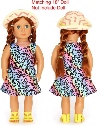 Miniatura 4 de JESKIDS Vestidos a juego para muñecas y niñas, vestido de unicornio sin mangas, vestido de verano de 18 pulgadas, muñeca de 3 a 9 años