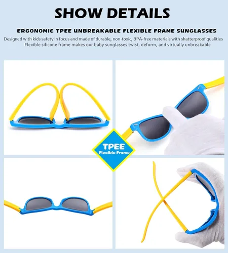 Miniatura 5 de Lentes de sol polarizados para niños y niñas, marco flexible irrompible TPEE con protección UV400 de 3 a 8 años