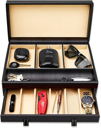 Stock Your Home aparador para hombre, organizador de accesorios y joyas, de cuero sintético, de color chocolate