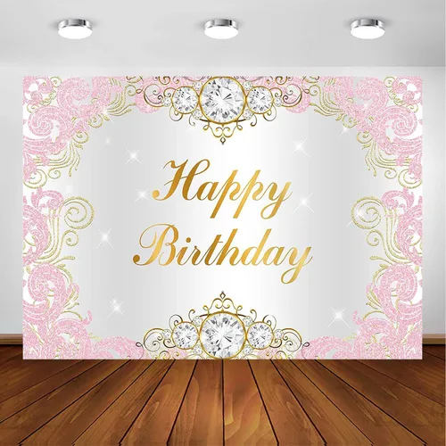 Avezano Telón de fondo de fiesta de cumpleaños de princesa para niña, decoración de fiesta rosa y dorado, fondo de fotografía, fondo de fotografía