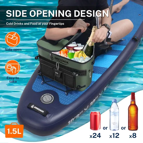 Miniatura 3 de Dreizack Enfriador de kayak detrás del asiento, enfriador impermeable para kayak, enfriador de tabla de remo, compatible con silla de césped, Verde