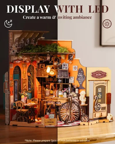 Miniatura 3 de Rolife Kit de casa en miniatura de bricolaje Cheers Bar Dining, estantería de Rincón del libro 3D para decoración de adultos, kits de casa
