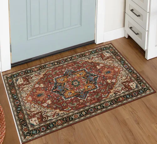 Miniatura 51 de Moynesa Alfombra de pasillo ultra fina lavable de 2 x 6 pies, antideslizante, resistente a las manchas, alfombra vintage que no desprende para Gris