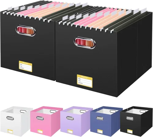 Miniatura 51 de BALEINE Caja organizadora de archivos, organizador de carpetas de archivos de cartón con asa para tamaño carta, caja de archivos colgante plegable