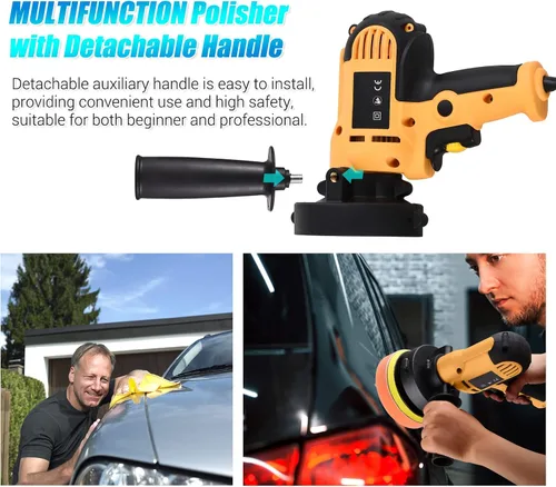 Miniatura 3 de Pulidora de búfer, cera de tampón Geevorks de 5 pulgadas, pulidora de coche de velocidad variable 600-3700 RPM con mango desmontable, 6 almohadillas