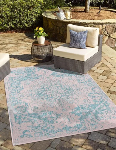 Miniatura 22 de Unique Loom Jill Zarin Jill Zarin Outdoor Collection - Alfombra Dubái (3 pies 3 pulgadas, redonda, rosa y aguamarina/azul claro)