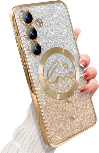 Miniatura 70 de ZONRW - Funda para Samsung Galaxy S22 Ultra magnética, para mujeres y niñas, cubierta trasera suave, lujosa, con corazón de amor, bling, degradado