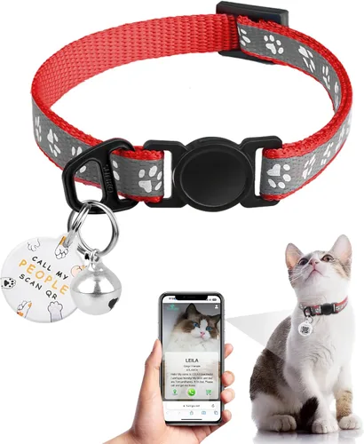 Miniatura 18 de Collar de Gato con Liberación de Seguridad con Etiqueta de Nombre de Código QR, Collares Reflectantes para Gatitos con Cascabel, Etiqueta