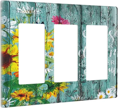 Miniatura 34 de Placa Cubierta de Interruptor de Luz de Palanca Individual con Diseño de Flor Botánica en Tablero de Madera Rústico Estilo Granja - Placa de Pared