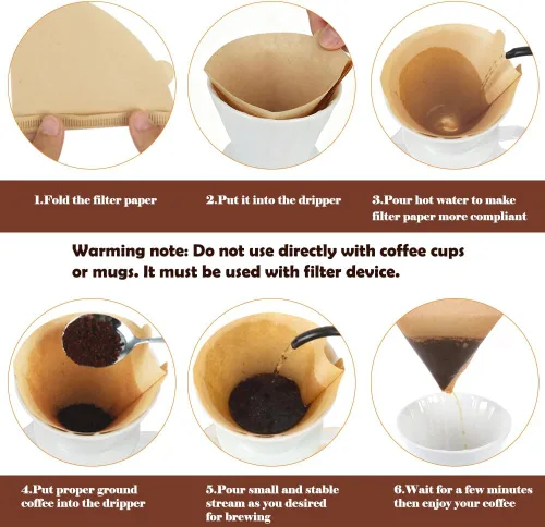 Miniatura 5 de YQL 400 filtros de café, papel de filtro de cono marrón natural tamaño 02 compatible con máquinas de goteo y cafeteras para verter sobre cafeteras