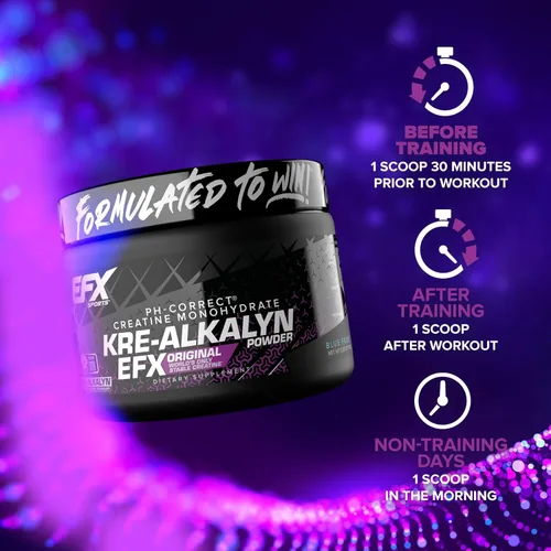 Miniatura 7 de EFX Sports Kre-Alkalyn EFX Powder Suplemento en polvo de monohidrato de creatina pH correcto Fuerza, crecimiento muscular y rendimiento 55