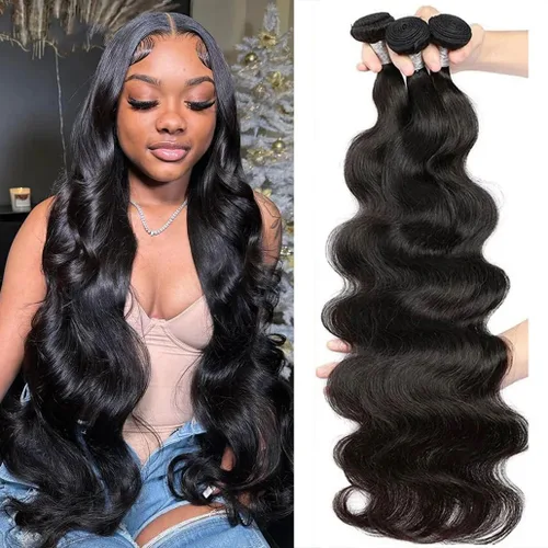Miniatura 29 de Paquetes de pelo lacio brasileño, cabello humano virgen 100% sin procesar, color negro natural, 4 paquetes, 12, 14, 16 y 18 pulgadas