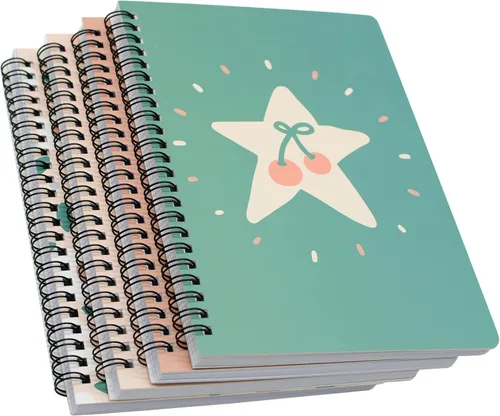 Miniatura 10 de Yansanido Cuaderno de espiral, 4 piezas A5 de tapa dura gruesa con diseño de gato, 0.315 in, 4 colores, 80 hojas, 160 páginas para estudio y notas