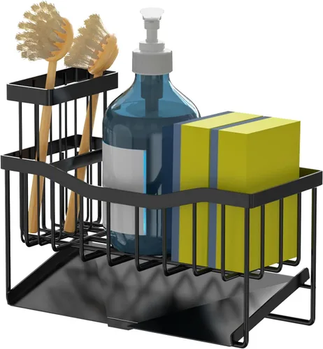 Miniatura 7 de Fssvcd Maifan Organizador de Fregadero para Cocina con Soporte para Cepillo y Bandeja Autodrenante de Acero Inoxidable, Organizador de Fregadero