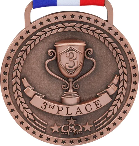 Medallas de bronce dorado y plateado para premios de trofeo del 1er 2º y 3er lugar, acabado brillante o antiguo con cinta de satén roja, blanca y