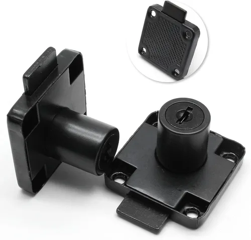 Miniatura 3 de BokWin Cerradura de cajón de gabinete de 2 piezas, para buzón y escritorio (aleación de zinc, negro, diámetro del agujero de 0.748 in, 4 llaves)