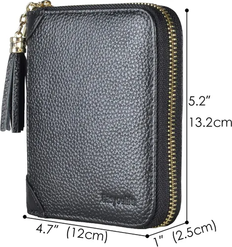 Miniatura 5 de Easyoulife Tarjetero de cuero con cremallera para mujer, bloqueo RFID