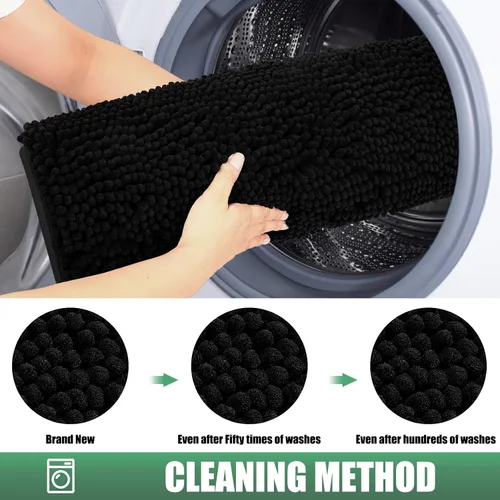 Miniatura 8 de IM HOME Tapete absorbente de felpilla para exteriores, 36 x 24 pulgadas, lavable, tapete para puerta de perro, antideslizante, tapete para Negro
