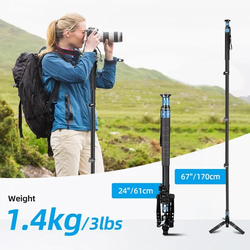 Miniatura 8 de SIRUI AM-404FL Monopod para cámara con pies, monopie de video de aluminio de 74.8 pulgadas con base extraíble, delgado y ligero, carga máxima