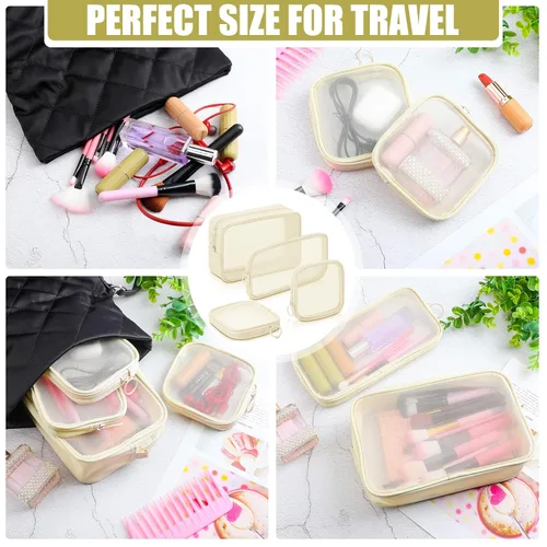 Miniatura 4 de Weewooday 4 piezas Bolsa de maquillaje de malla Bolsa de cosméticos de malla Bolsa de viaje para artículos de tocador con cremallera Mini bolsa