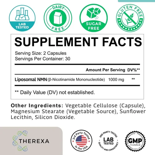 Miniatura 3 de Suplemento de NMN 1000mg Puro - NMN Liposomal para Suplemento de NAD+, Probado en EE. UU., 60 Cápsulas