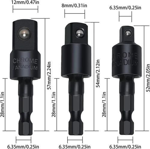 Miniatura 7 de Juego de extensión de broca flexible con accesorio de ángulo recto, giratorio de 360° de 1/4 3/8 1/2 pulgadas, juego de adaptadores de enchufe