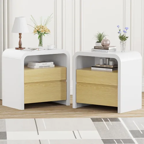 Miniatura 12 de Mesita de noche de 23.6 pulgadas de alto con 3 cajones de almacenamiento, mesita de noche acanalada con asas de metal, mesa auxiliar moderna