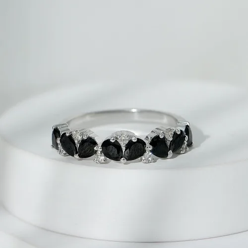 Miniatura 12 de Anillo de banda de media eternidad con diamantes de ónix negro certificado, calidad AAA, anillo de piedra natal de diciembre (listo para regalar)