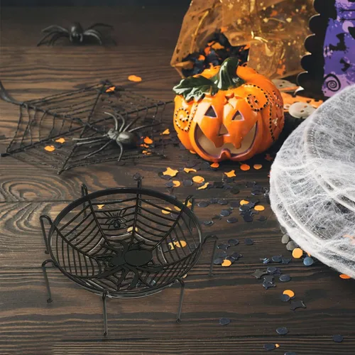 Miniatura 4 de Cuencos de cesta de tela de araña de Halloween, soporte de plástico para dulces para truco o trato, decoraciones de agarre a mano para suministros F