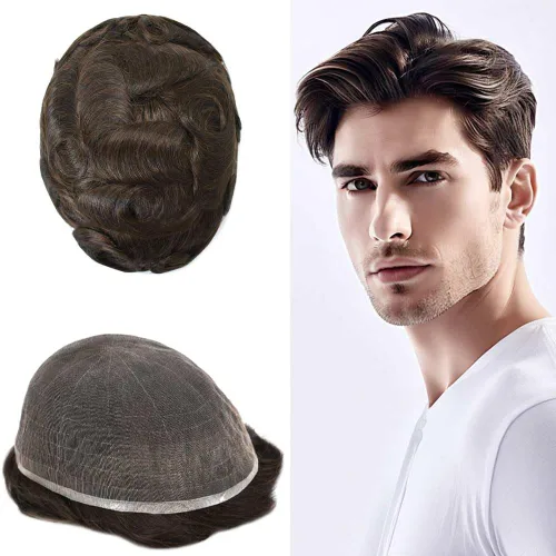 Miniatura 118 de Toupee For Men Real Human Hair System Mens Hair Piece Breathable Mens Toupee Durable Men Hairpiece 6X8#1 Jet Black 80% Density