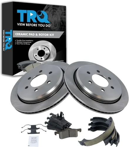 Miniatura 131 de TRQ Kit de pastillas de freno y rotor Posi trasero premium con zapatas de estacionamiento para camión GM SUV