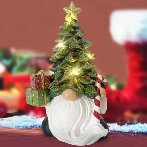 Miniatura 3 de Hodao Gnomos de árbol de Navidad hechos a mano, gnomos de resina de Navidad, regalo de vacaciones, mesa de invierno de 7.5 pulgadas de alto, árbol