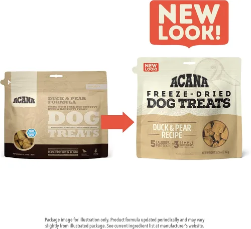 Miniatura 7 de ACANA Singles - Golosinas para perros sin granos, ingredientes limitados y liofilizadas con pato y pera, bolsa de 3.25oz