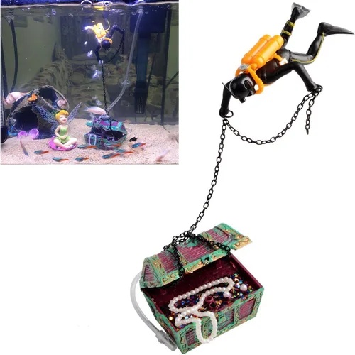 Miniatura 7 de Bestgoo, nuevo estilo, acción, decoración de acuarios, debajo del mar, buceador de cofre del tesoro, acción en vivo, aireación, decoraciones