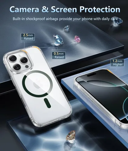 Miniatura 546 de FNTCASE Funda para iPhone 13 Pro-Max: Fundas magnéticas transparentes compatibles con Magsafe Slim anti amarillamiento protección contra caídas