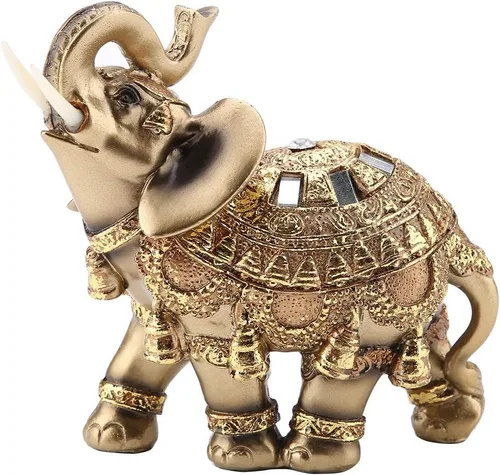 Miniatura 6 de ZJchao Escultura de elefante dorado, artesanía de la suerte, estatua de elefante dorado de Feng Shui, figura de riqueza para decoración del hogar (L)