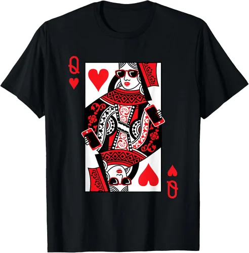 Camiseta clásica negra reina de corazones Adulto, manga corta, mezcla de algodón y poliéster, Negro -