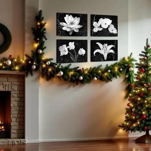Miniatura 4 de Biuteawal - Impresiones en lienzo de flores, arte de magnolia lirio, pintura floral en blanco y negro, impresiones en lienzo para decoración