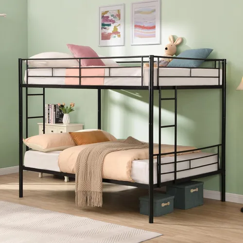 Miniatura 6 de Litera de metal, marco de metal resistente, 2 escaleras y barandilla de longitud completa, sin ruido para dormitorio pequeño, fácil de montar