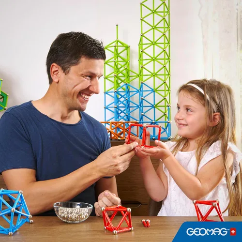 Miniatura 8 de Geomag Masterbox - Juguetes magnéticos para niños a partir de 8 años, 248 imanes educativos azules para niños, bloques magnéticos, azulejos