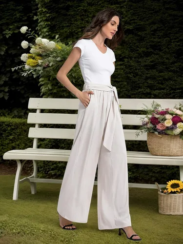 Miniatura 9 de QIANXIZHAN Pantalones de pierna ancha para mujer, pantalones palazzo de cintura alta, para verano, holgados, casuales, para descansar, trabajar