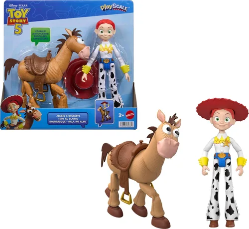 Mattel Disney and Pixar Toy Story 5 - Figuras de acción de 7 pulgadas, 2 unidades, Jessie & Bullseye, sombrero de vaquero extraíble